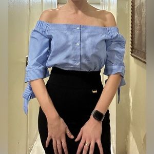 VENUS Asymmetrical Blue/White Stripe Shirt- Size M